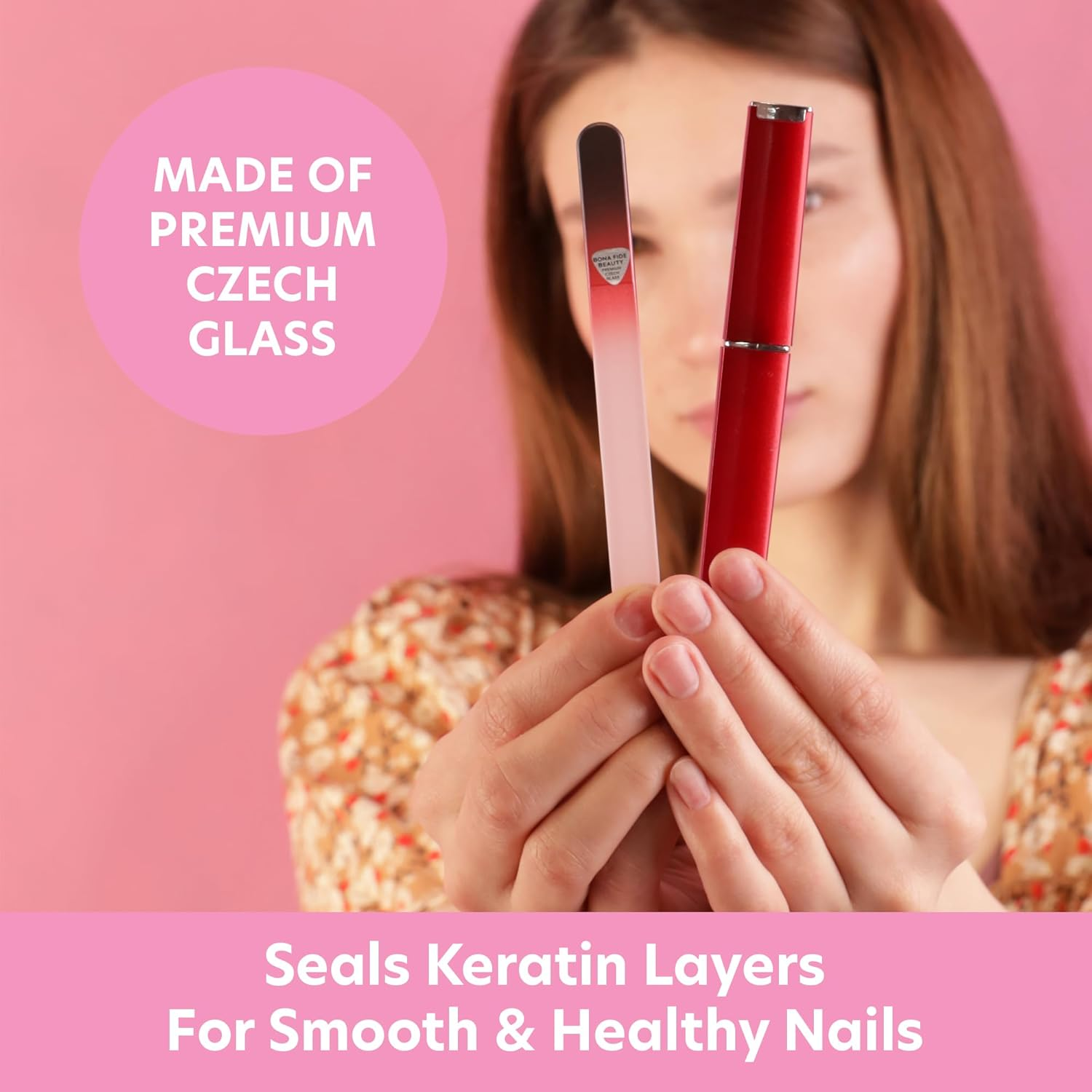 (Pearl Black and Pearl Red Combination) - Glass Nail File, Pearl Black Red Colour Combination, Czech Glass Nail File, Medium Size, Double Sided Glass File Etched Pointed (Black Red) by Bona Fide Beauty