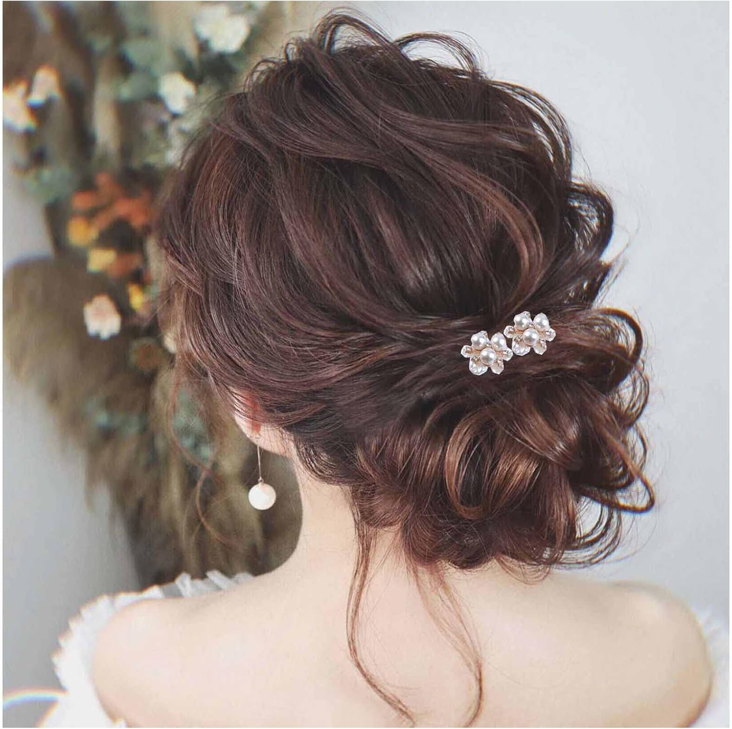 Yheakne Pearl Crystal Wedding Hair Pins Gold Flower Pearl Hair Pins Barrette Vintage Hair Clip Pins Decorative Bobby Pin Boho Hair Clip Bridal Hair Accessories for Women and Girls 2 Pieces (With Pearl) image number 4
