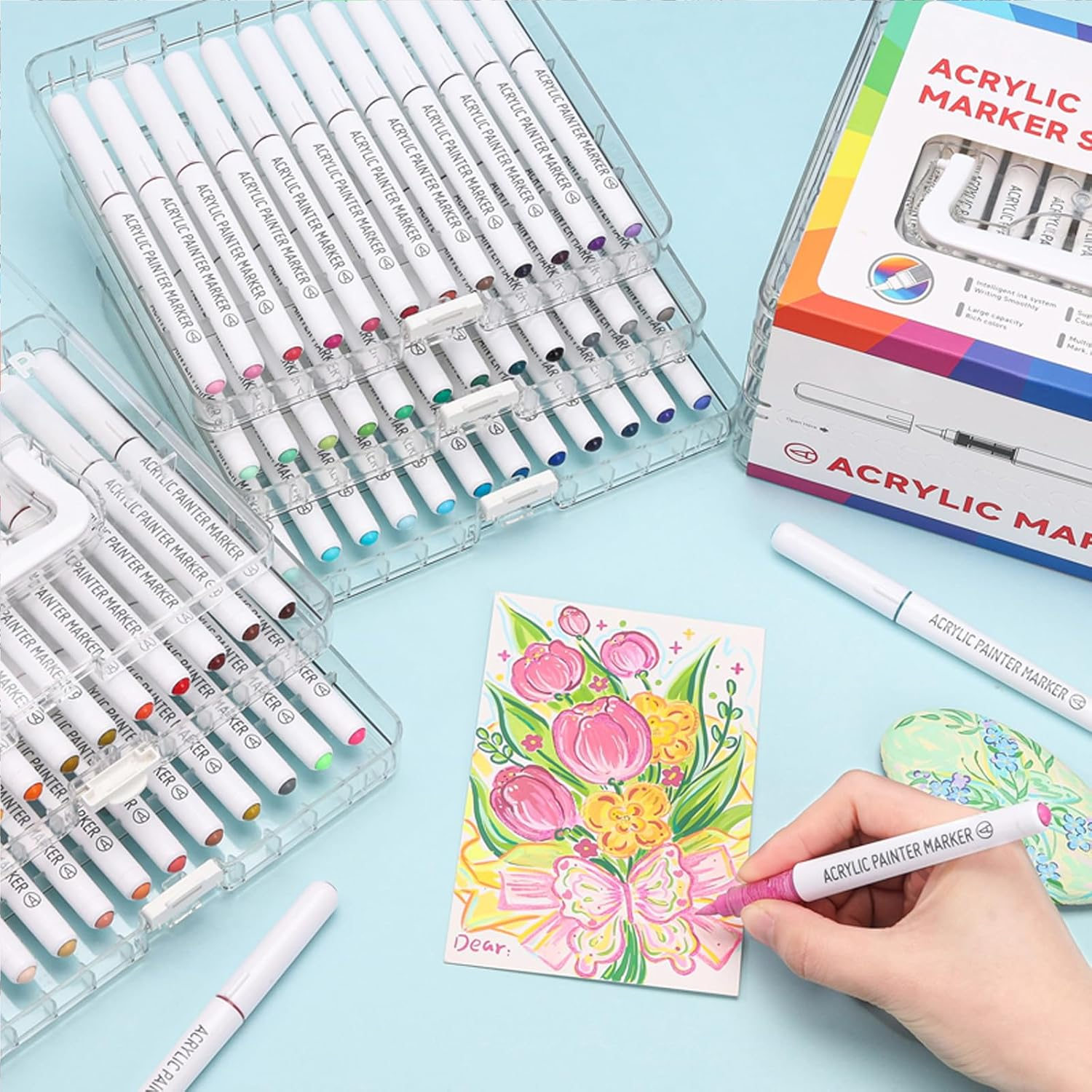 24 Colors Acrylic Paint Pens, Soft Brush Tip Acrylic Paint Markers with Fast Drying & No-Bleed Ink, Acrylic Markers for Rock Egg Wood Glass Canvas Painting and Drawing DIY Crafts Art Supplies - 288