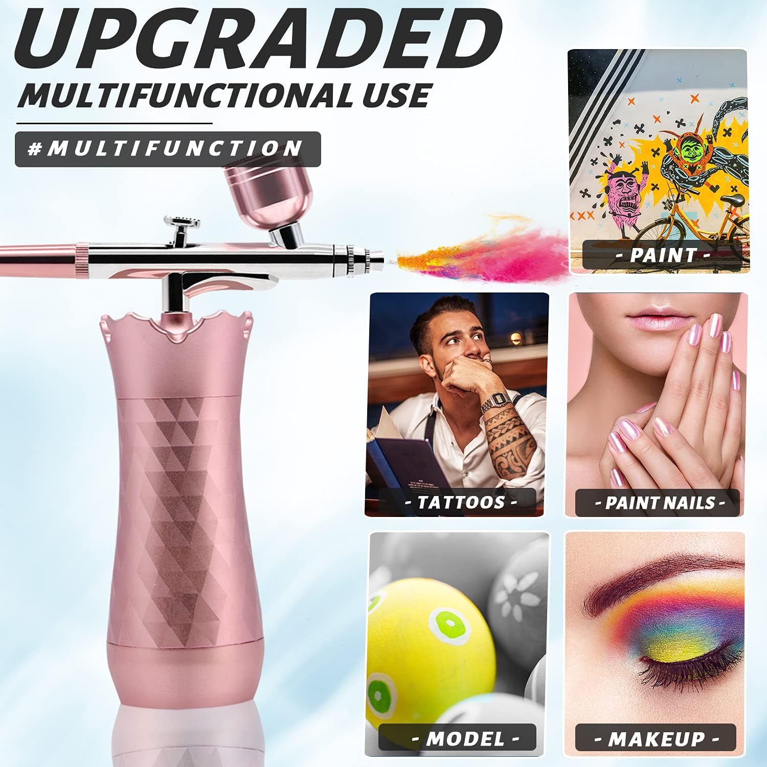 Redini Cordless Airbrush Kit, Mini Kit for Painting, Handheld Cake with Compressor, Rechargeable Makeup Makeup, Decor, Model, Nail Art, Tattoo, Barber, Blue image number 3