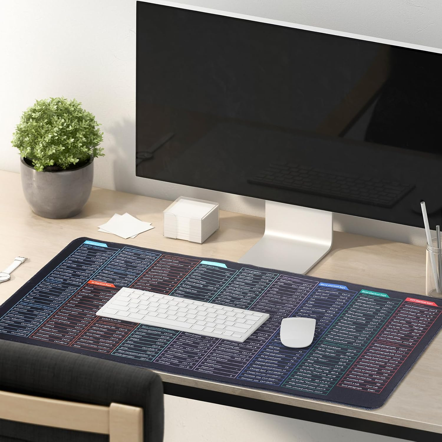 Keyboard Shortcuts Mouse Mat,Quick Key Super Large Gaming Mouse Pad,Anti-Slip Computer Mat with Excel Office Word Shortcuts Pattern,Keyboard Pad for Desk Pc,Laptop,Office,Home(80X30X0.2Cm) image number 2