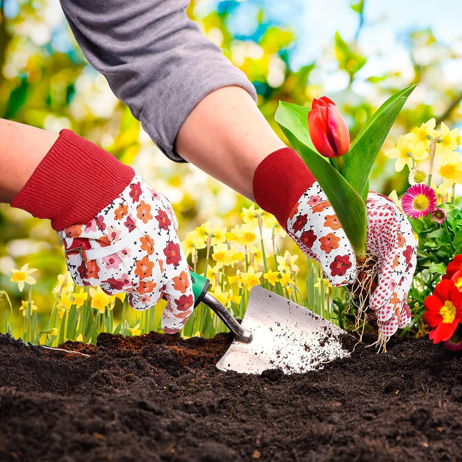 Gardening Gloves for Women, 2Pairs Comfortable Gardening Working Gloves for Ladies Women,Floral Garden Gloves with Elastic Cuffs and Non-Slip for Yard, Fishing, Camping image number 1