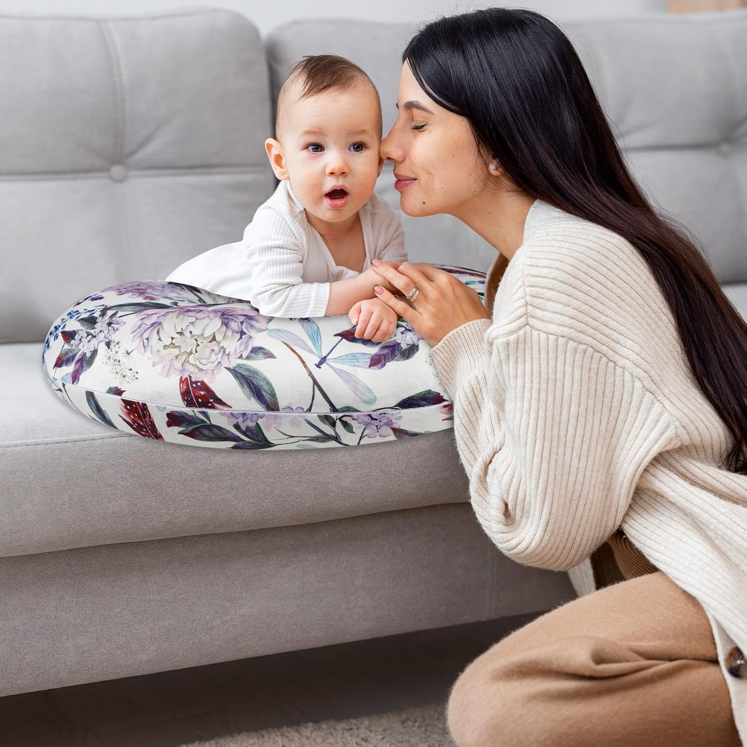 Purple Floral Wisteria Nursing Pillow Cover, Nursing Pillowcase Set for Baby Boy or Baby Girl, Nursing Pillow Slipcover Cushion Cover, Soft Fabric for Snuggling Baby, Suitable for Nursing Pillows image number 1