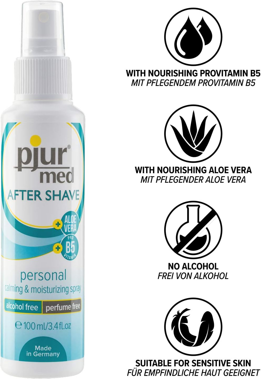 Pjur Med after SHAVE Spray - Care Spray for Women and Men - Gentle Skincare with Aloe Vera - Effective Protection against Razor Burn (100Ml) image number 3