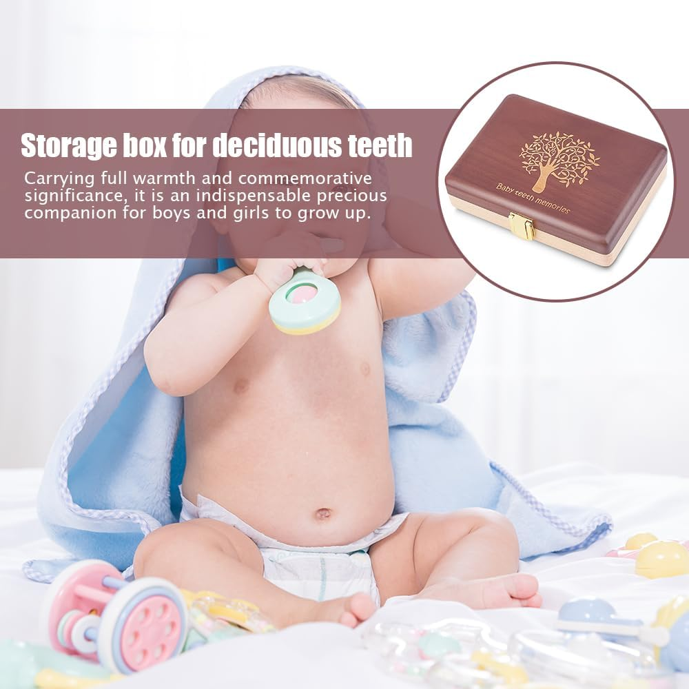 TOMVAES Classic Elegant Functional Baby Tooth Storage Box, 15X12X3.7 CM, Brown, Beech, Tooth Box image number 4
