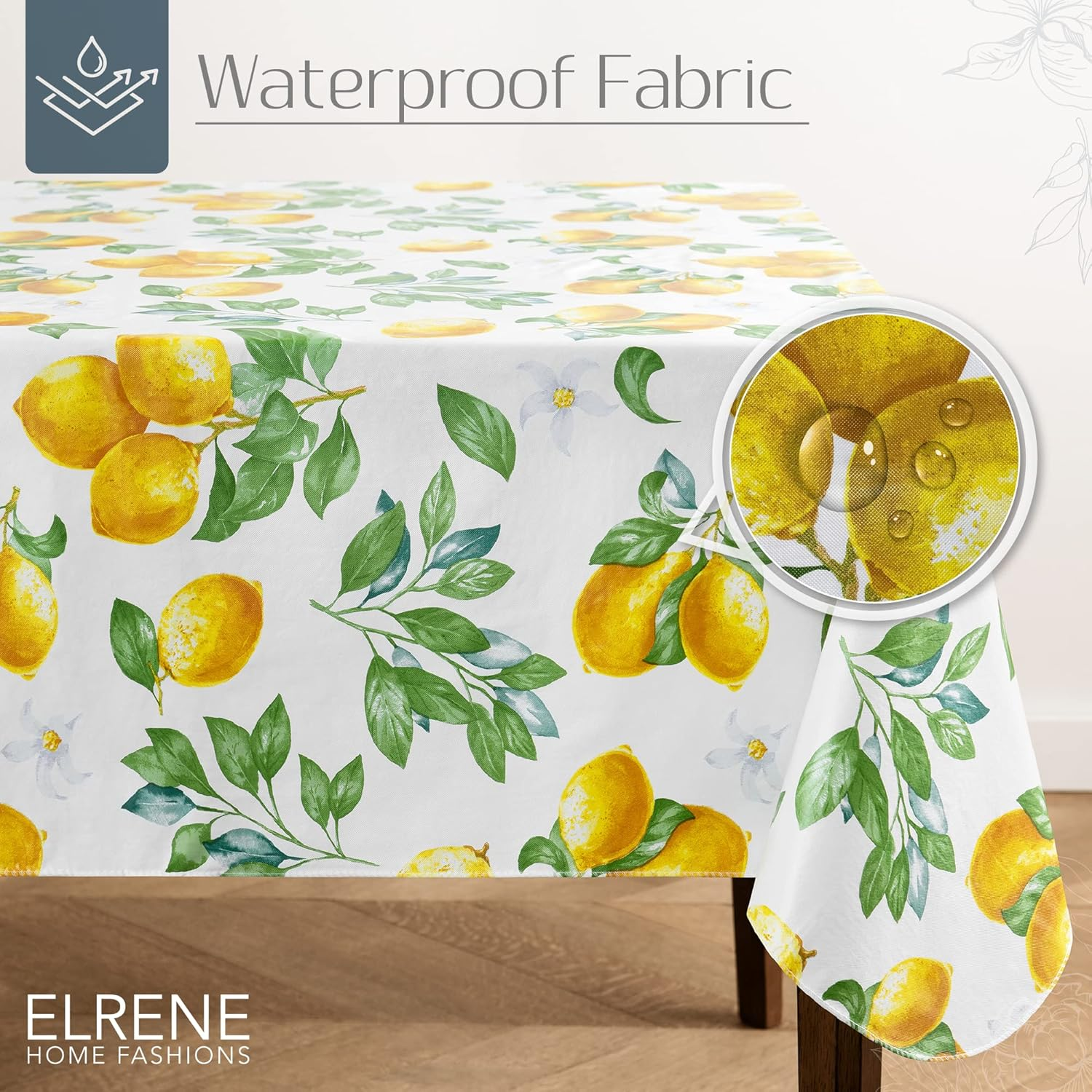 Elrene Home Fashions Vintage Lemon and Citrus Blooms Water- and Stain-Resistant Vinyl Tablecloth with Flannel Backing, 60 Inches X 84 Inches, Rectangle image number 5