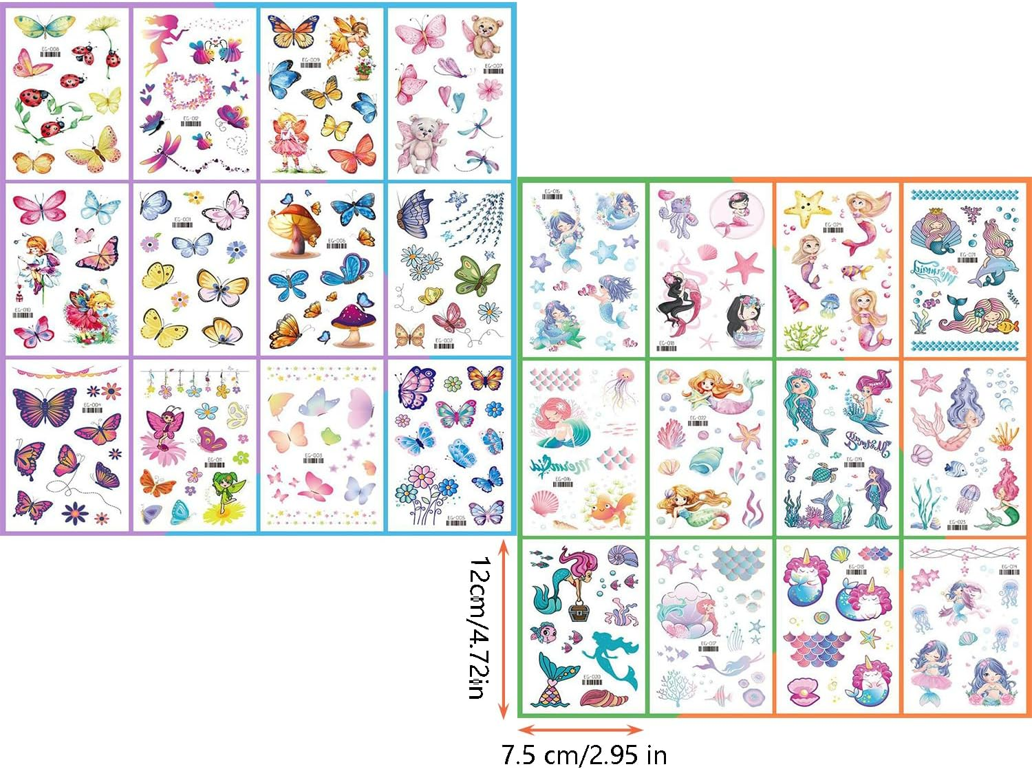 Taicols Glitter Temporary Tattoo for Girls, 24 Pcs Sheets Butterfly Mermaid Fairy Flowers Tattoo Stickers for Kids, Waterproof Fake Tattoos for Birthday Party Favors Goodie Bags Stuffers Party Fillers image number 5