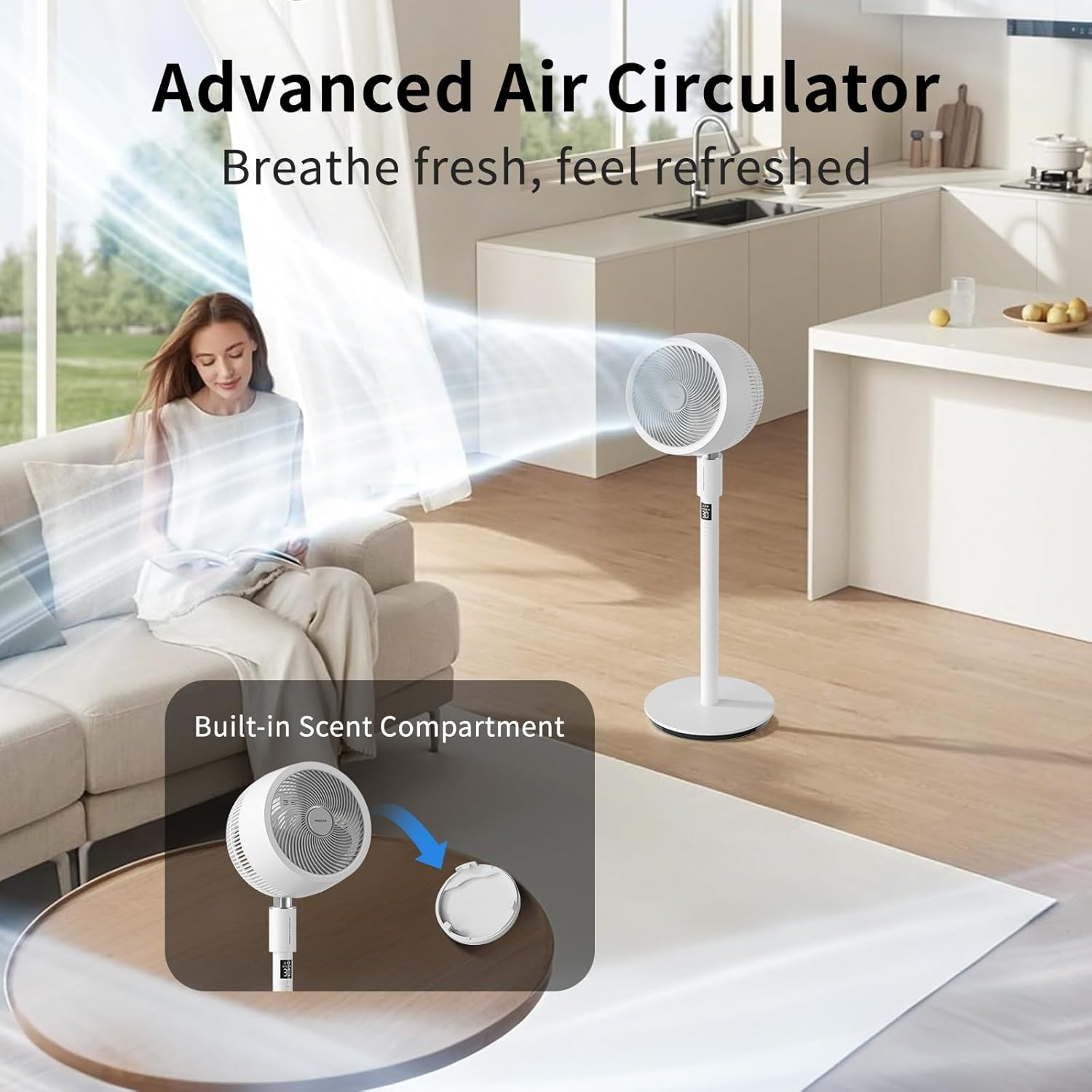 Pedestal Fan, Height Adjustable Standing Fan with Remote, 90&deg; Oscillating Floor Fan, 32 Speeds, 25Db Quiet Room Fan, 12H Timer, for Home, Office image number 4