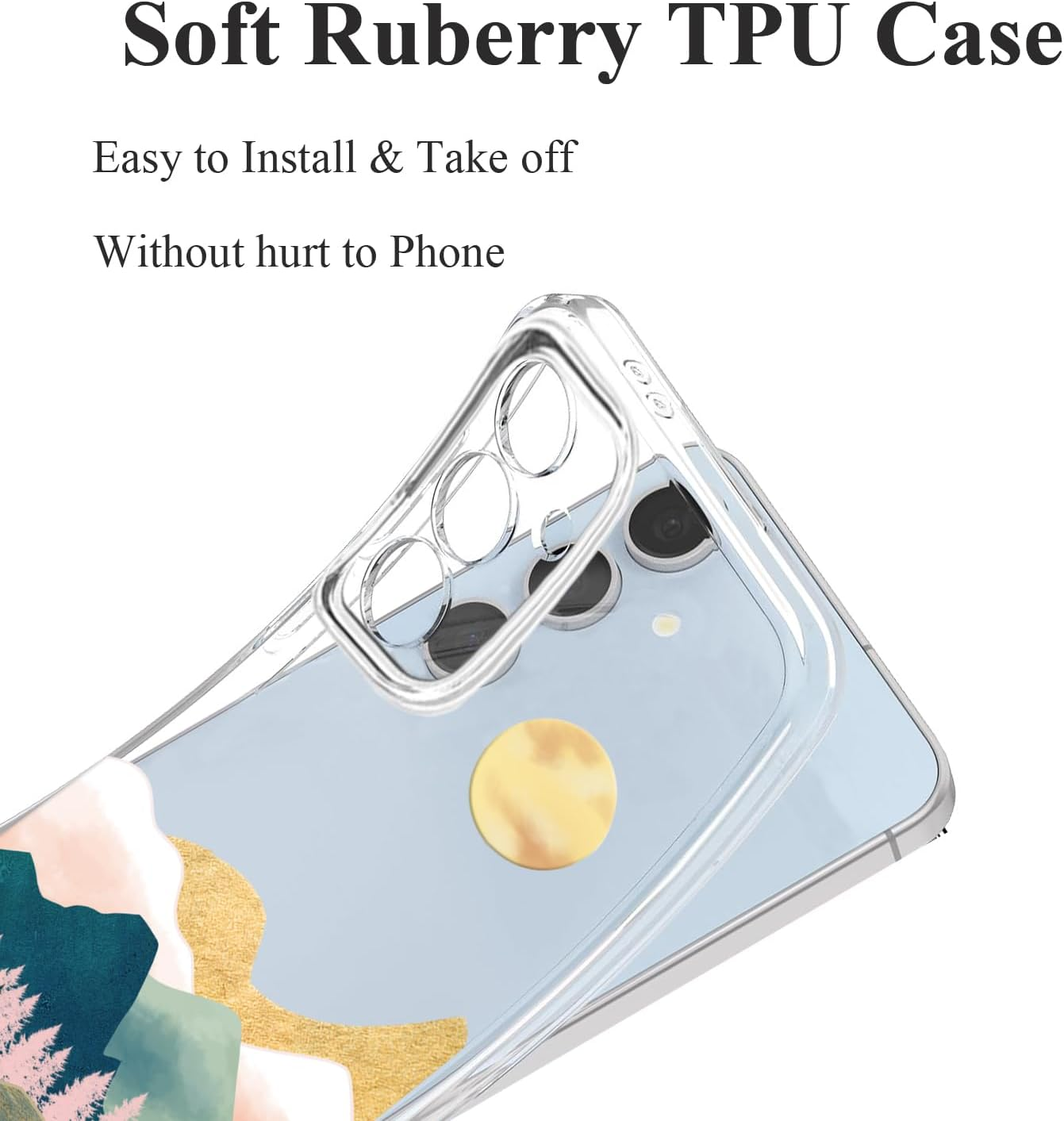 Unov Compatible with Galaxy S24 FE Case Clear with Design Soft TPU Shock Absorption Slim Embossed Flower Pattern Protective Back Cover 6.7 Inch (Serria Mountains) image number 3