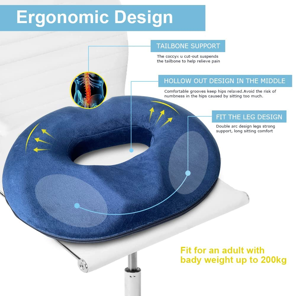 Upgrade Donut Pillow Seat Cushion Pearl Velour Memory Foam Donut Cushion for Tailbone Pain,Coccyx,Back,Hemorrhoids,Pressure Sores Relief, for Home, Office Chair, Wheelchair,Car Seat Cushion image number 4