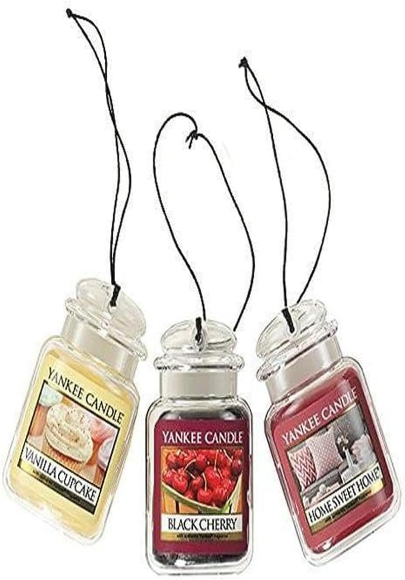Yankee Candle Car Air Fresheners Hanging Car Jar Ultimate 3-Pack Neutralizes Odors up to 30 Days Includes: 1 Vanilla Cupcake Black Cherry and 1 Home Sweet Home