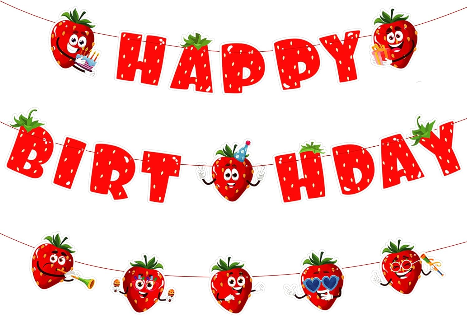 Strawberry Happy Birthday Banner, Red Strawberry Themed Party Banner Reliable Strawberry Hanging Banner Happy Birthday Backdrop for Sweet Girls Party Decoration Supplies image number 5