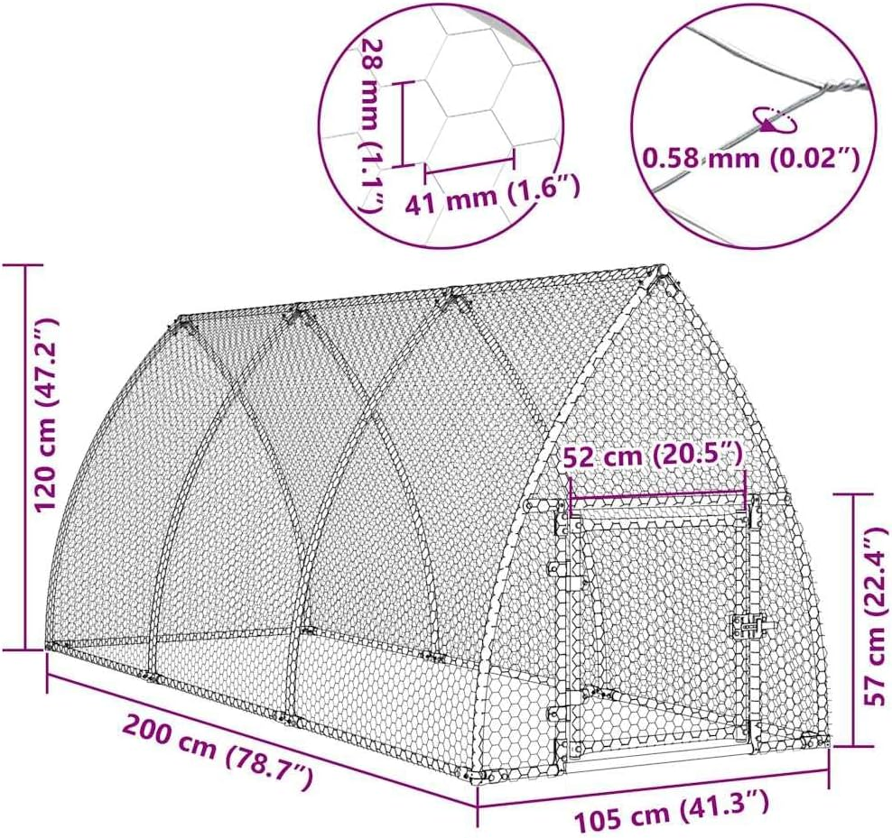 Vidavxl Chicken Cage Hen House - Galvanized Steel Poultry Coop for Chickens, Ducks, Rabbits - Outdoor Enclosure with Secure Lockable Door - Silver - 300X105X120 Cm image number 3