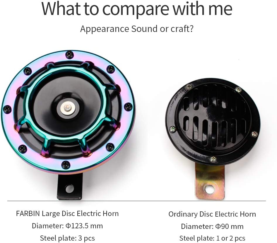 FARBIN Loud Car Horn 12V Super Tone Motorcycle Horns High Tone/Low Tone Twin Horn Kit with Protective Grill(Red, 12V) - Red Horn With Wiring Harness And Button image number 5