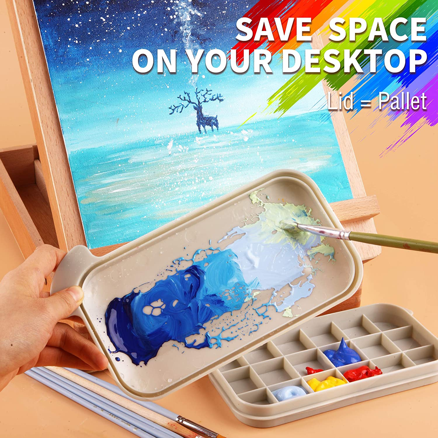 Martol Multi-Use Paint Brush Basin with Brushes Holder,Washer,Trays,Palette Box-Artist Cleaner Cup for Watercolor Oil Acrylic Gouache Painting with Lid image number 6