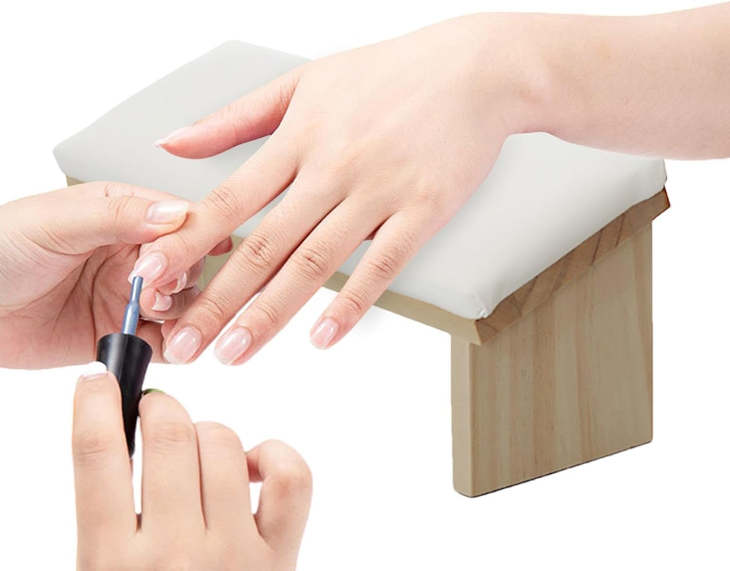 Nail Arm Rest,Wooden Leather Manicure Hand Rest in Bevel Design Comfortable Nail Polishing Arm Rest (White) image number 2
