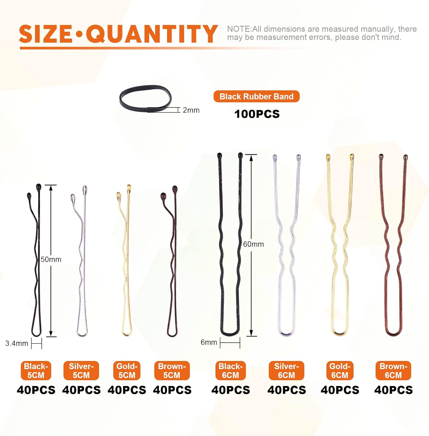 Rustark 420Pcs 2 Styles Hair Pins Kit with Storage Box, Includes Black Bronze Gold Silver Bobby Pins Buns U Shaped Hair Pins and Rubber Hair Bands for Women Girls Kids for All Hair Types image number 1