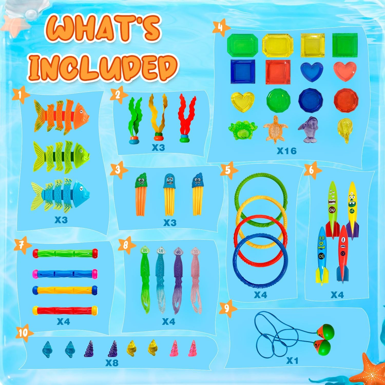 Diving Games with Storage Bag,Pool Toys Set for Kids Summer Swim Water Fish Toys (L) image number 4