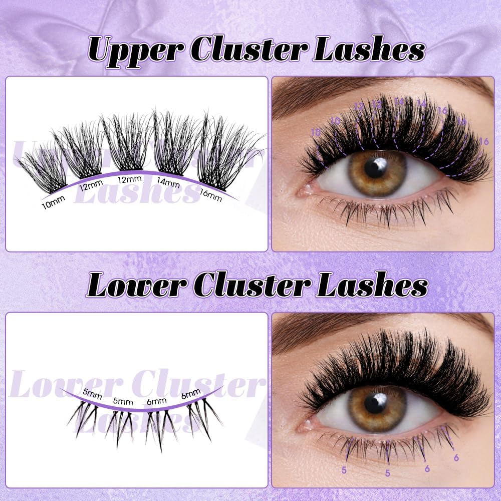 WENDY Lashes Clusters Multi-Type DIY Eyelash Extension - Lash Clusters 3D Effect C3 & Bottom Lashes, Black Cluster Eyelash Extensions Wispy Soft Individual Lashes Suitable for Beginners, 10-16 MM