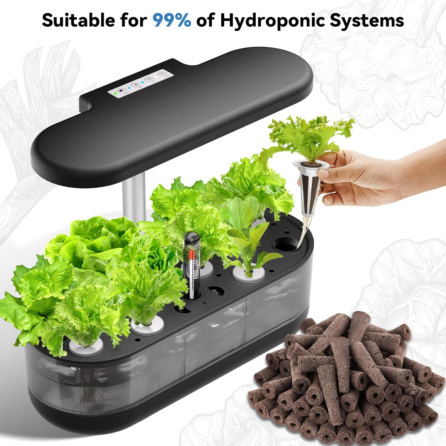 67Pcs for Aerogarden, Idoo Hydroponic Growing Systems Aero Gardening Seed Pods Kit Includes 30 Grow Sponges, 12 Grow Baskets, 12 Grow Domes, 12 Stickers, and A&B Nutrient Plant Food image number 3