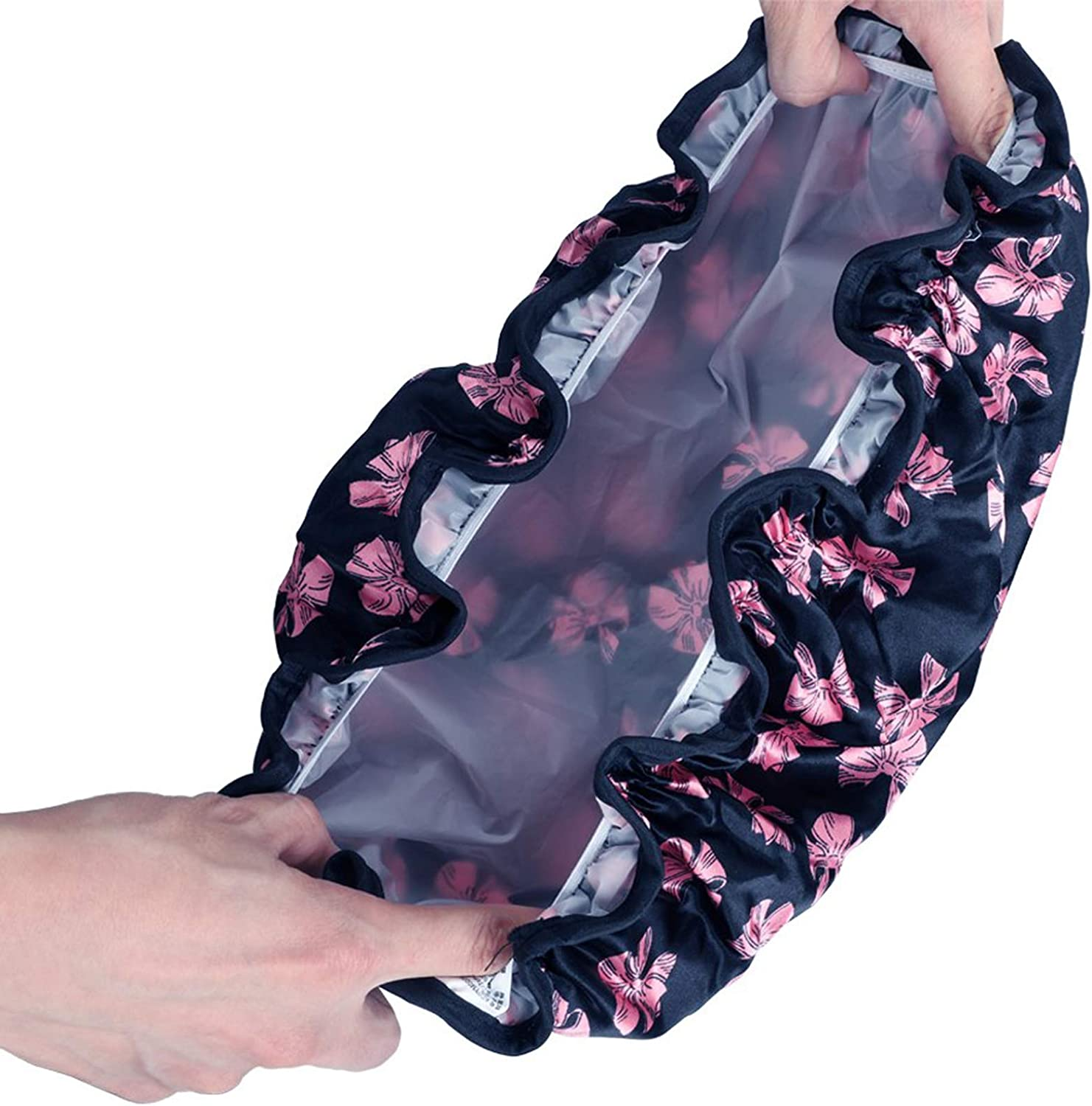 Kissdate 3 Packs Double Layer Shower Cap Waterproof Elastic Bath Cap for Women Shower Spa Salon image number 5