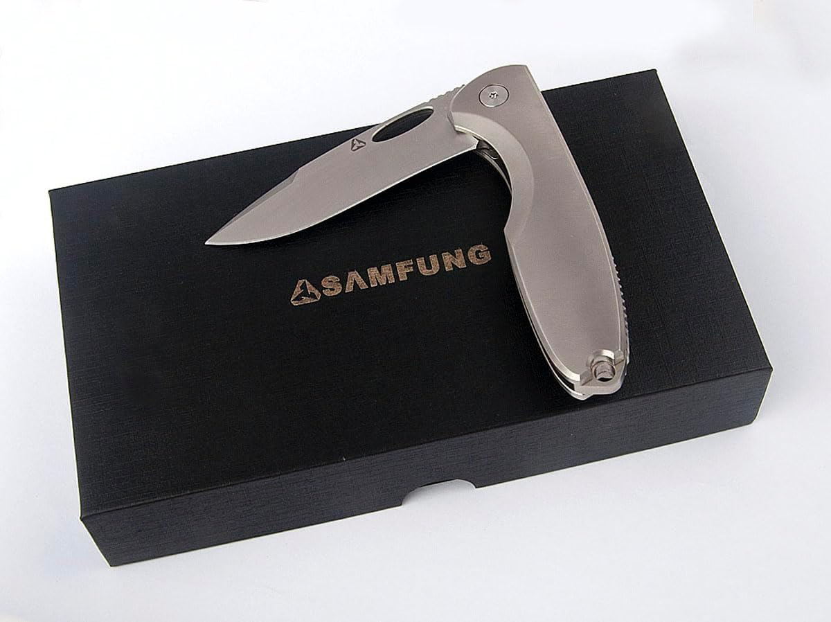 SAMFUNG Folding Pocket Knife, 3 Inch D2 Steel Blade and Titanium Handle, EDC Knife for Outdoor Camping Gift (Titanium) image number 4