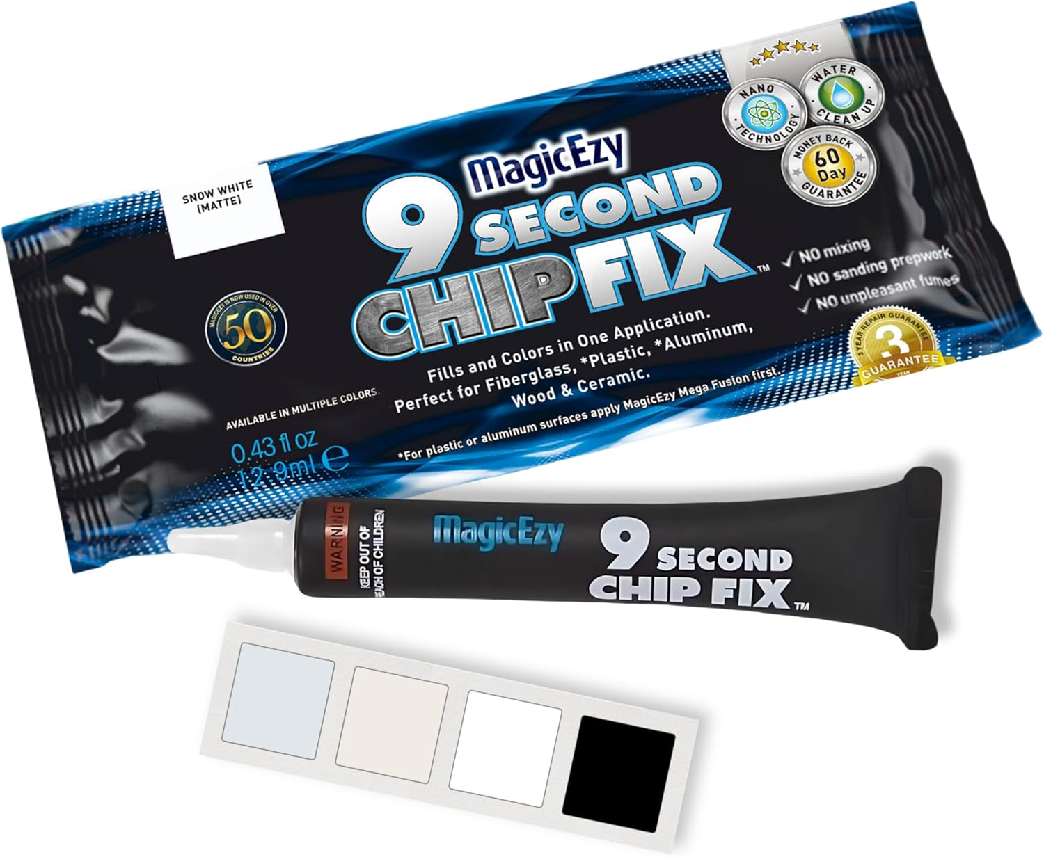 Magicezy 9 Second Chip Fix (Snow White) - Fix Fibreglass Damage Fast - Gouges, Holes, Deep Cracks and Chips - Ultra Strong Marine Epoxy Repair Filler for Fibreglass Boats
