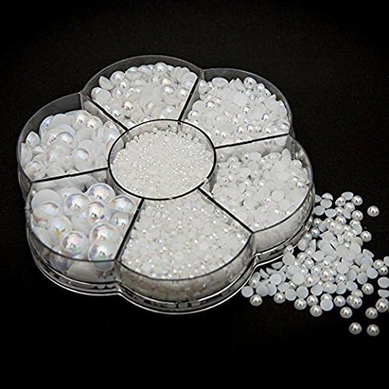Approx 5600Pcs Assorted 7 Sizes Half round Flatback Pearl Beads DIY Craft Shoes Phone Nail Art Making Plastic Box (AB White) image number 2