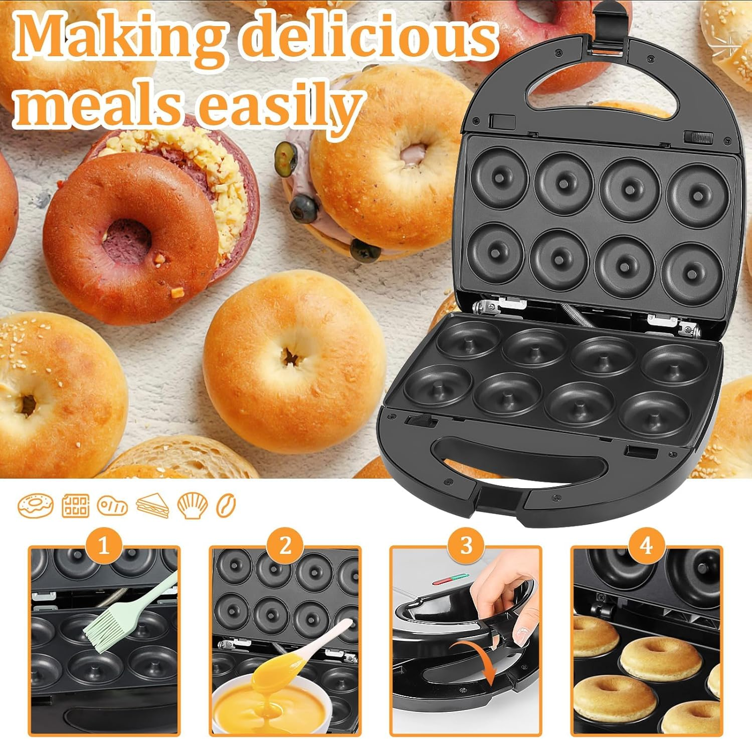 6 in 1 Waffle Iron Set, Panini Press Grill and Electric Sandwich Maker with Removable Non-Stick Plate, Ideal for Cooking Grilled Cheese, Tuna Melts, Burgers (AU PLUG) image number 5