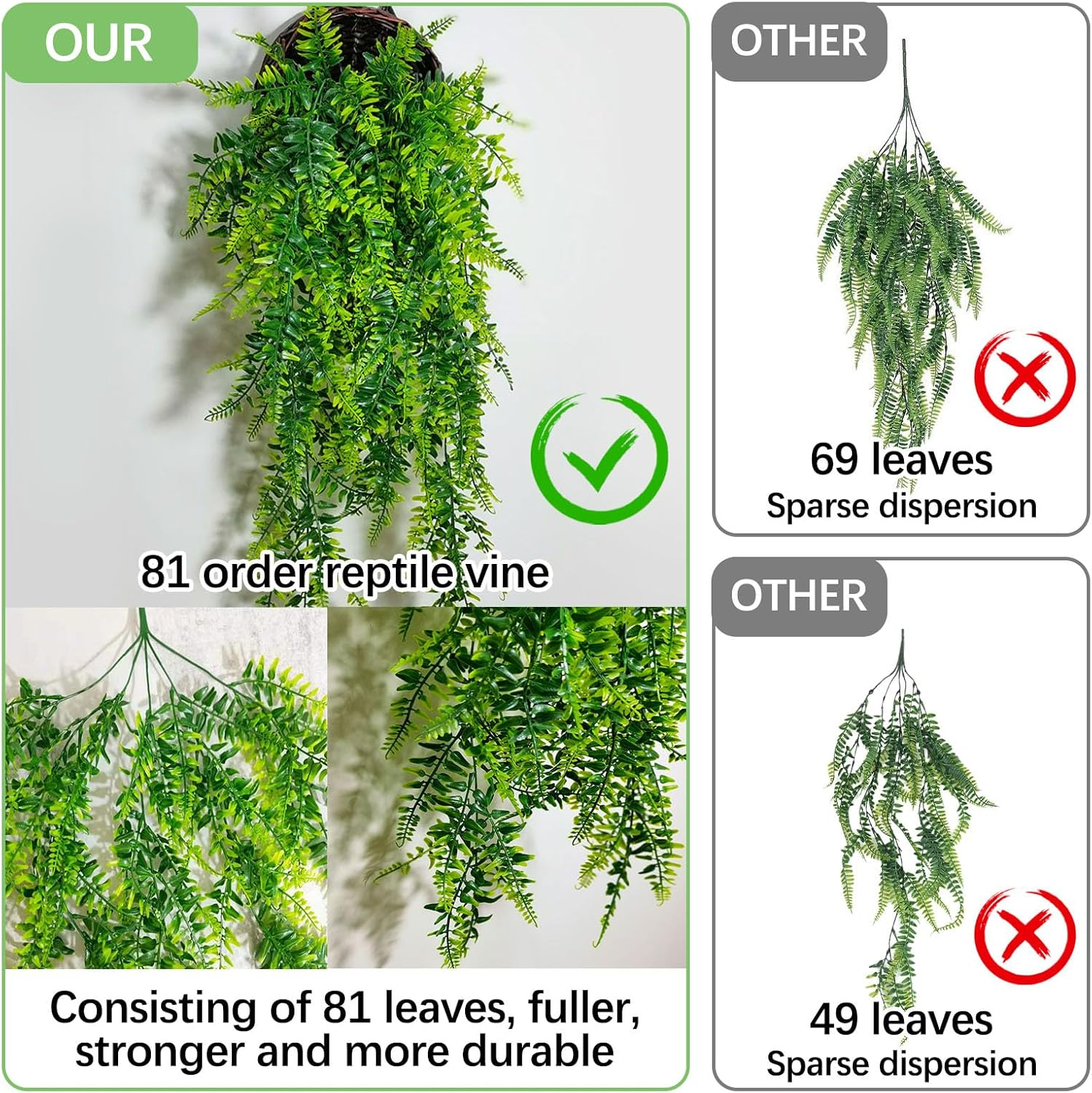 PINVNBY Reptile Plants Hanging Fake Vines Boston Climbing Terrarium Plant with Suction Cup for Bearded Dragons Lizards Geckos Snake Pets Hermit Crab and Tank Habitat Decorations (2 Pack) image number 4