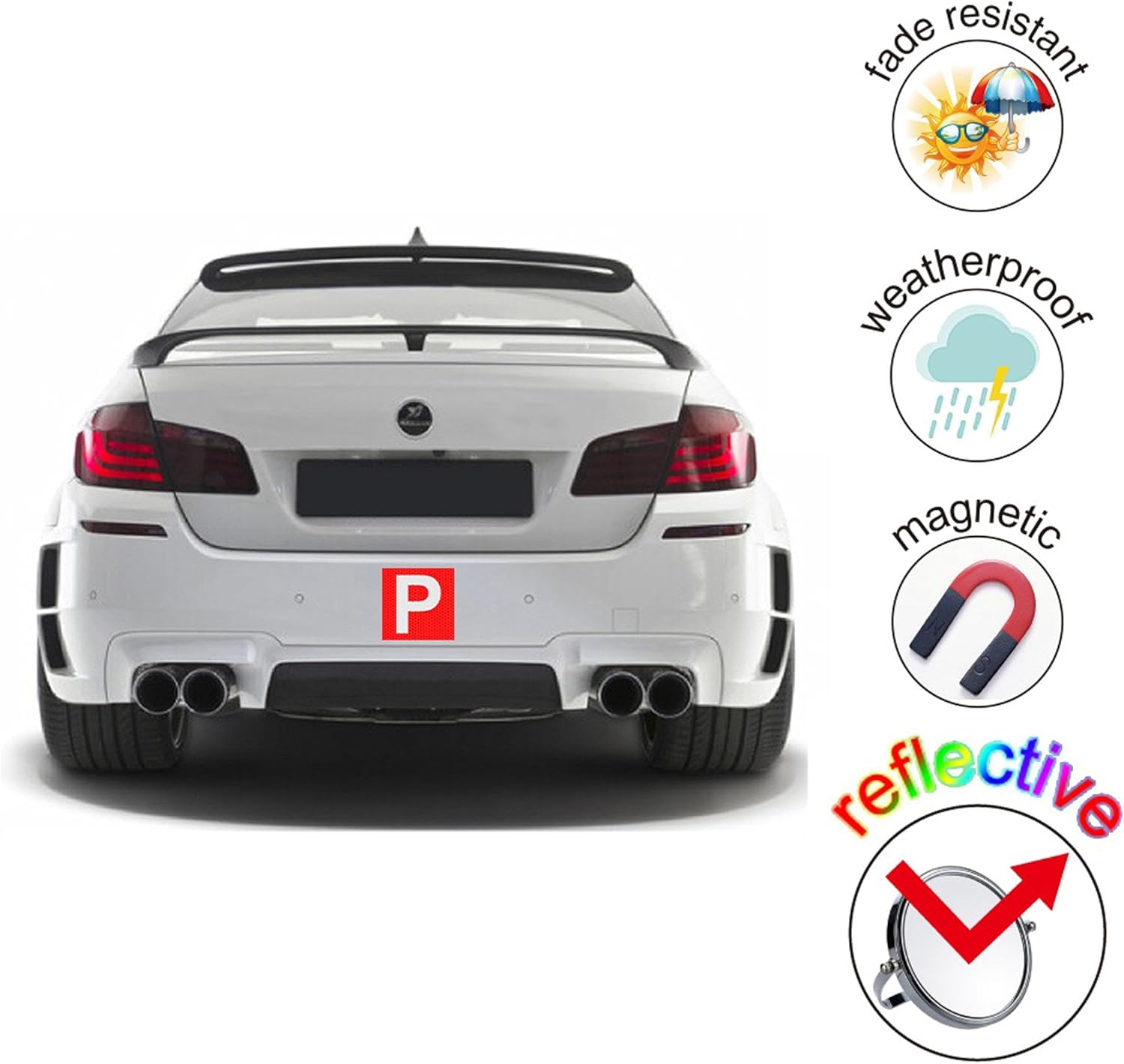 2PCS Magnetic L Plates, Green/Red P Plate, Learning Learner Driver Plates, Automotive Accessories - Red image number 5