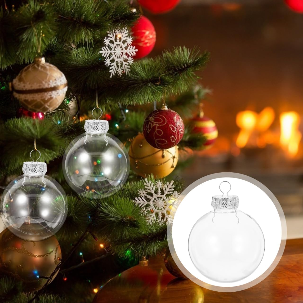 SEWACC 20Pcs Clear Plastic Fillable Ball Ornament Set 8Cm Holiday Ornaments Transparent Christmas Decoration Baubles for Xmas Tree Home Decor Party Wedding image number 2