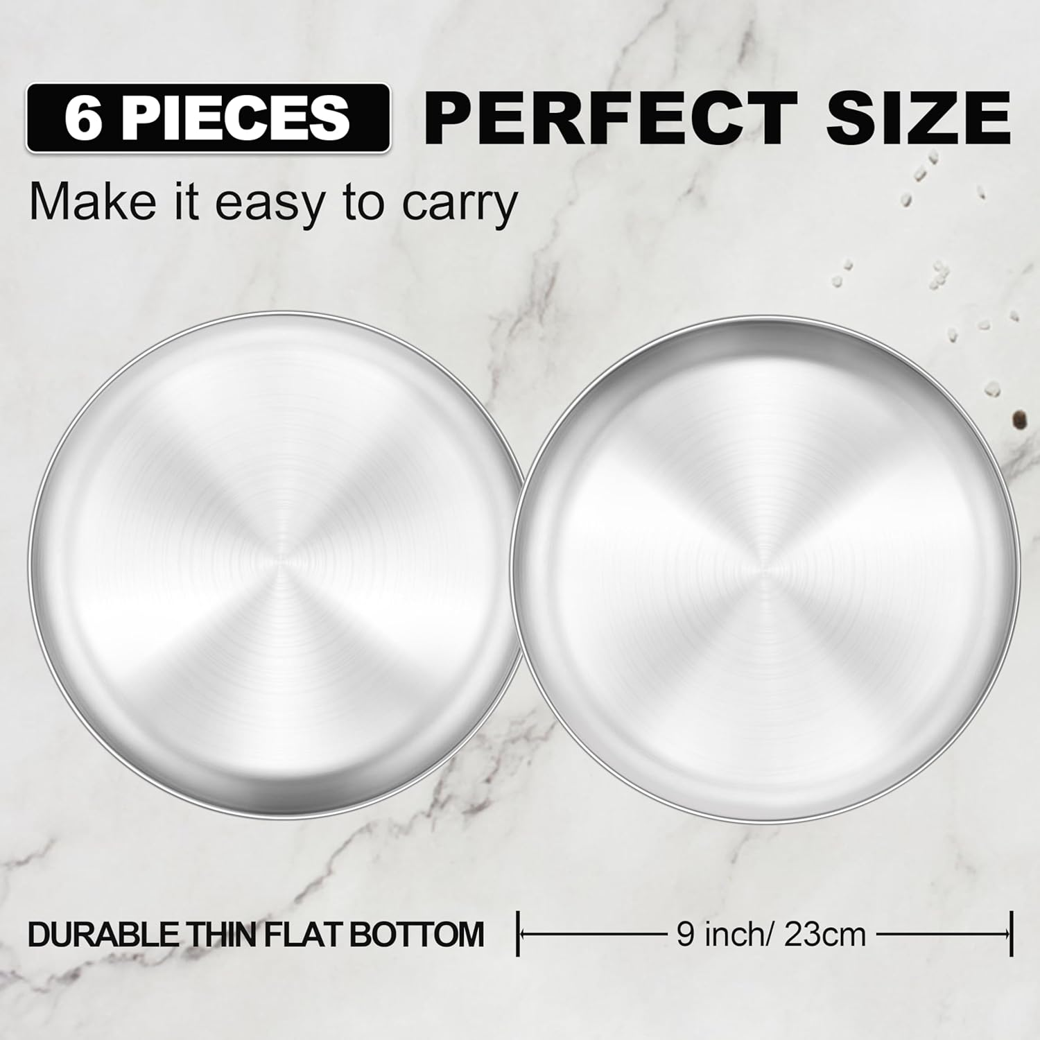 E-Far 6-Piece Stainless Steel Plates, 9 Inch Metal Dinner Plates Dishes for Home, Picnic, Outdoor Camping, Healthy & Non-Toxic, Shatterproof & Dishwasher Safe image number 1