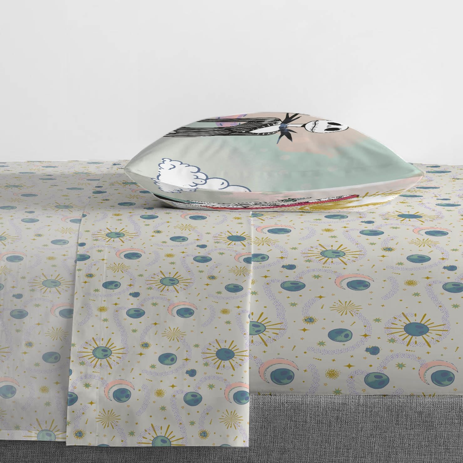 Jay Franco Sheet Set with Fitted, Flat Sheets & Pillow Cover - Ultra-Soft Bedding with Pillowcase for Room Decor, Beige - Nightmare before Christmas, 3 Piece Twin image number 4