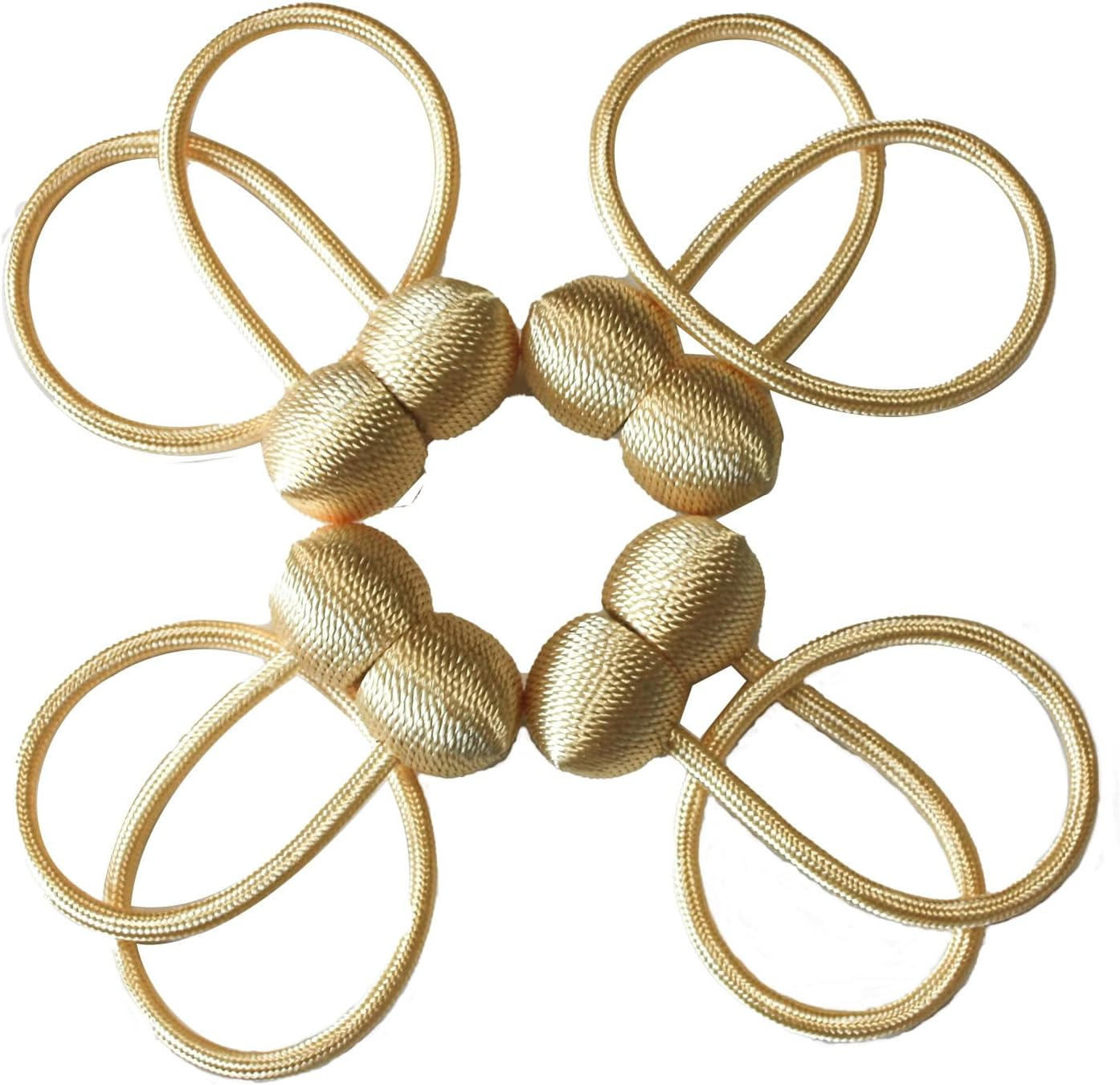 4 Pack Magnetic Curtain Tiebacks, Decorative Curtain Holdbacks for Window D&eacute;cor (4, Beige-Cylinder)