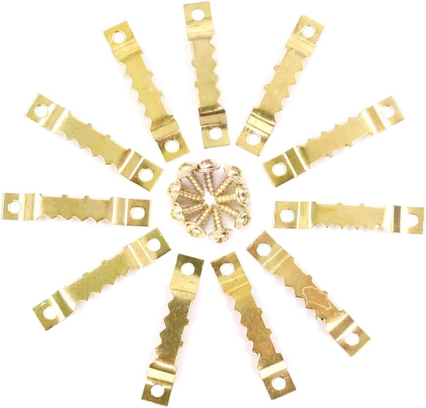 120Pcs Golden Stainless Steel Sawtooth Picture Hangers Frame Hanging Hangers Double Hole with Screws for Picture Painting Frame Cross-Stitch image number 1