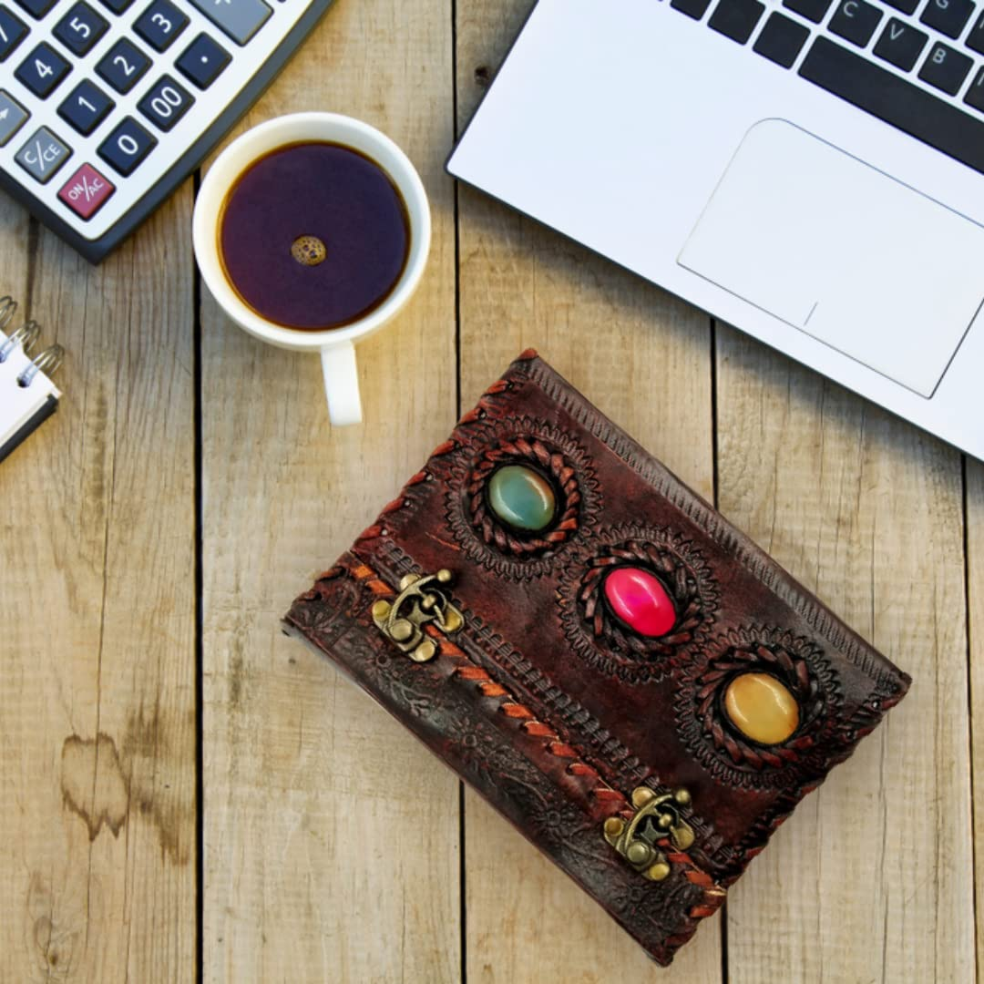 OVERDOSE 3 Stone Brown Leather Journal Diary | Handmade Antique Stone Diary Sketchbook Drawing Notebook - Size 5 X 7 Inches | 12 X 17 Cm | A6 image number 2