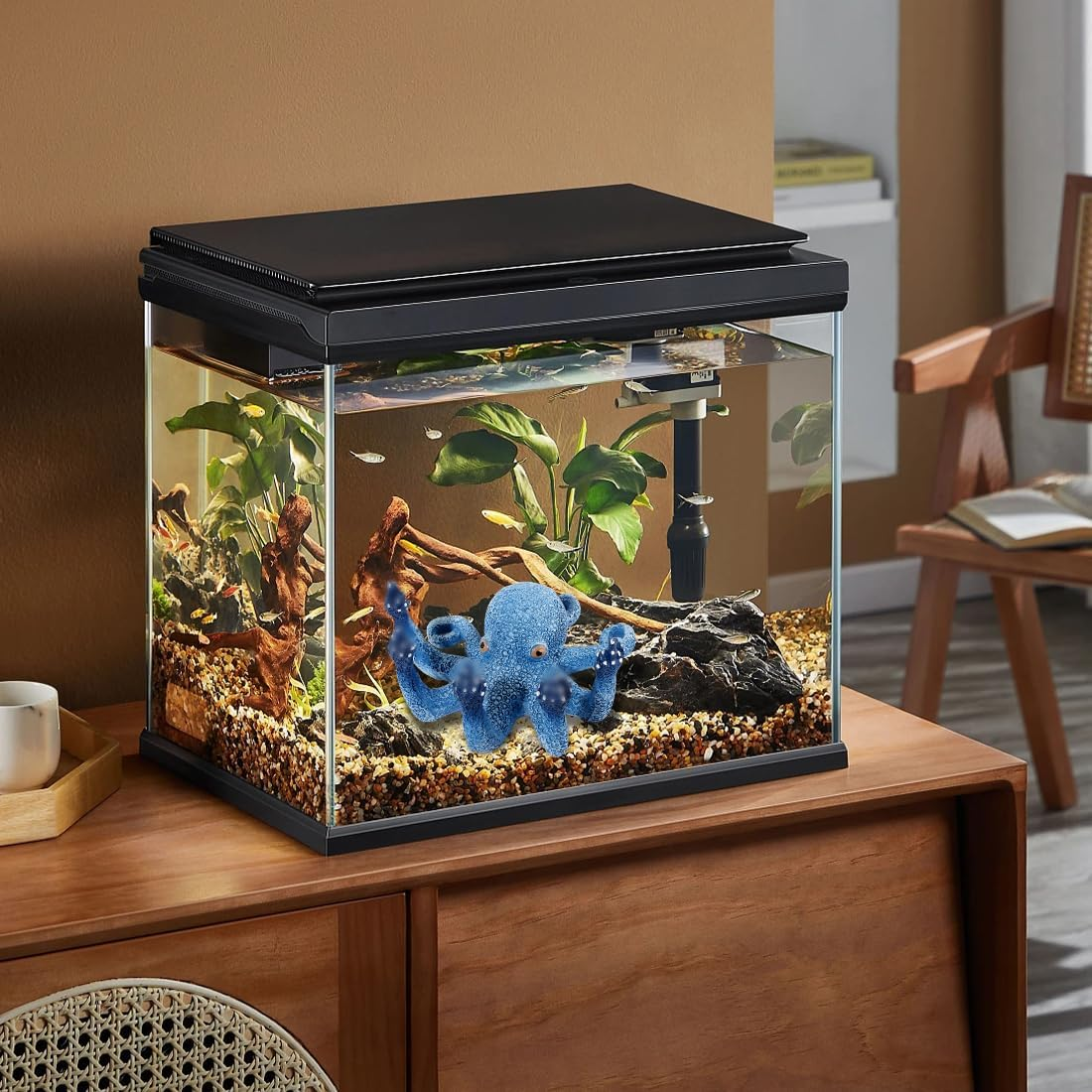 Voyyphixa Octopus Aquarium Decorations Glow Fish Tank Decorations Aquarium Accessories for All Kinds of Fish and Aquatic Pets Resin Decorative Octopus Sculpture Garden Decor Ornaments (Blue Octopus) image number 3