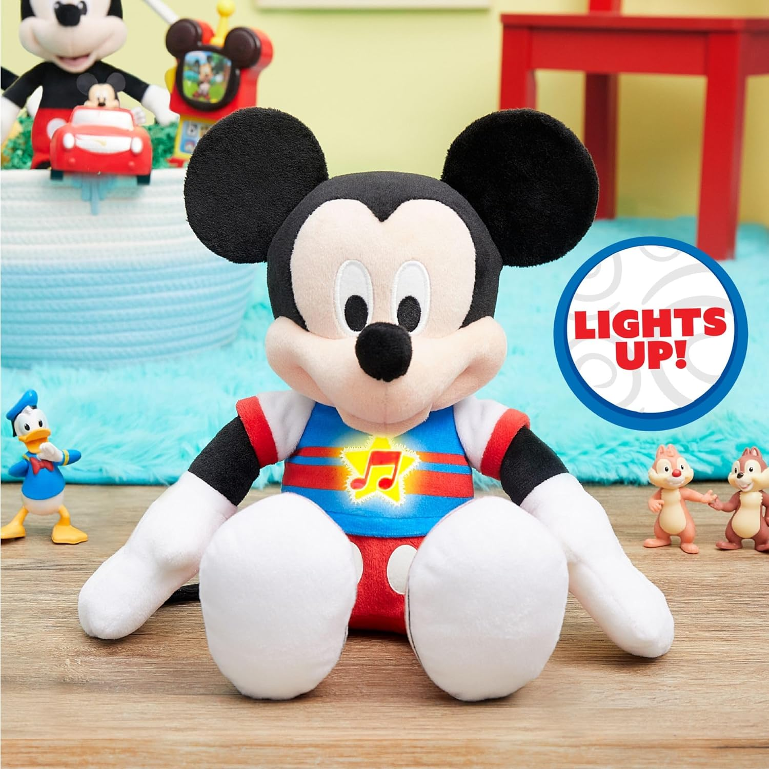 Disney Junior Mickey Mouse Funhouse Singing Fun Mickey Mouse 13 Inch Lights and Sounds Feature Plushie, Sings the Wiggle Giggle Song, Kids Toys for Ages 3 up by Just Play