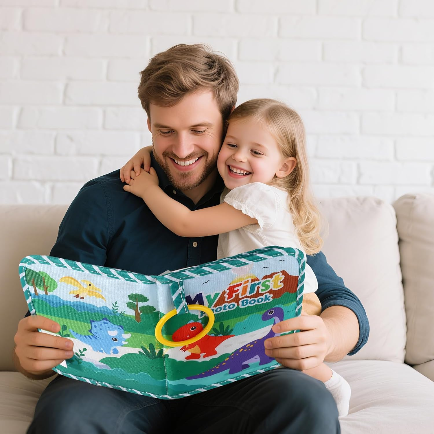 Baby Photo Albums, Soft Cloth My First Photo Book for Newborns Toddlers Holds 4X6" Pictures Dinosaur Style Family Memory Book with Mirror & Hook for Baby Shower image number 3