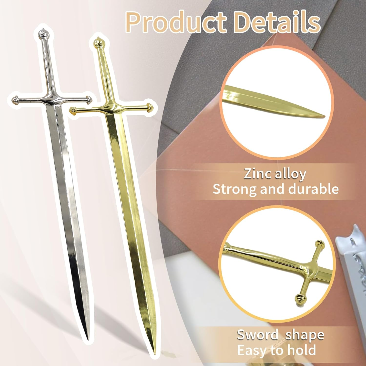 2 PCS Mini Sword Letter Opener Knife, Decorative Metal Envelope Opener Slitter, Exquisite Mail Opener Tool, Letter Opener Fancy for Office Mail Supplies (2 Pcs) image number 1