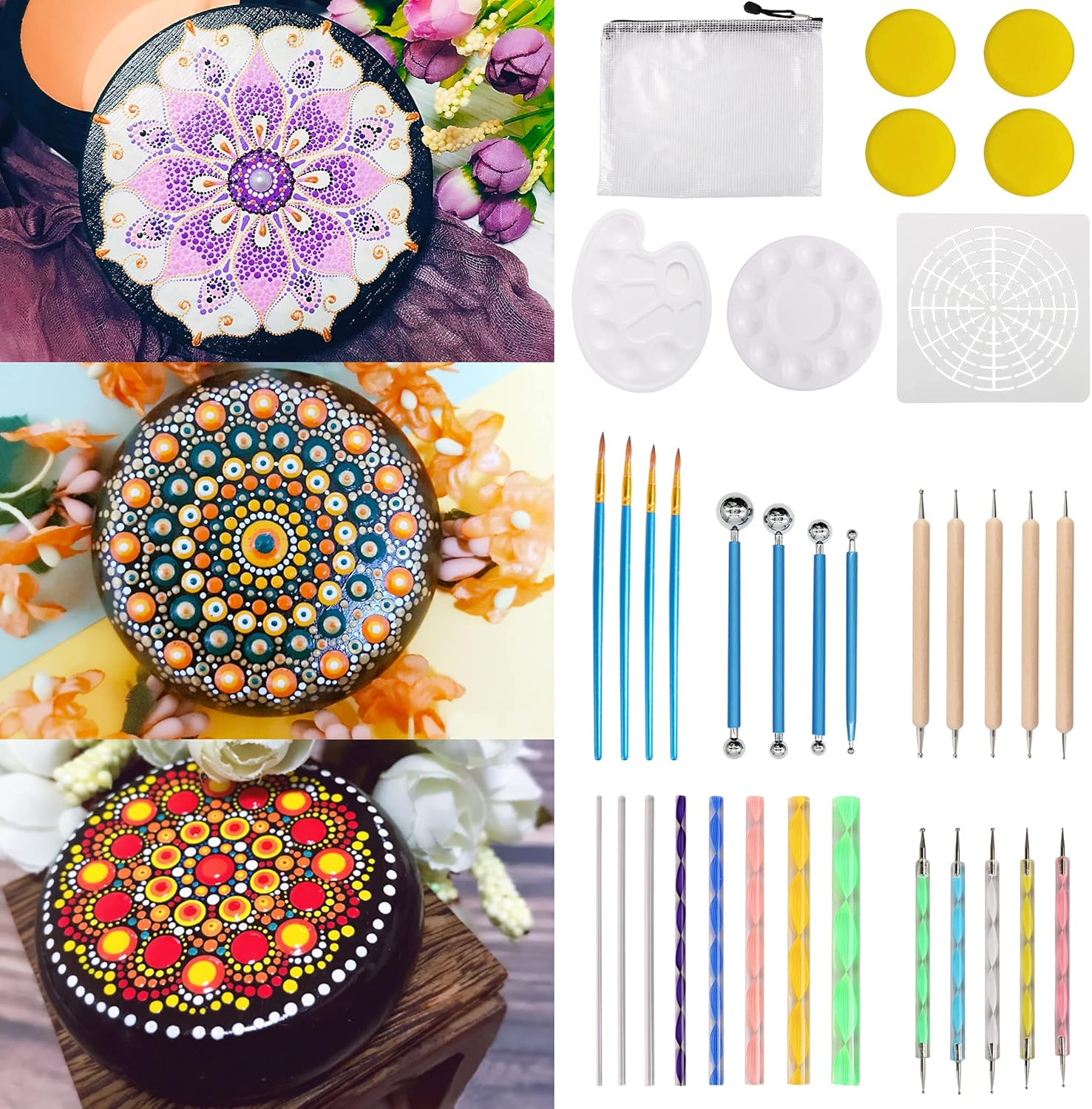 Meyuxg Mandala Dotting Tools Set, 37 Pieces, Stencil, Stone Painting Accessories, Dot Painting Tool, Used for DIY Drawing of Rock Painting and Crafts