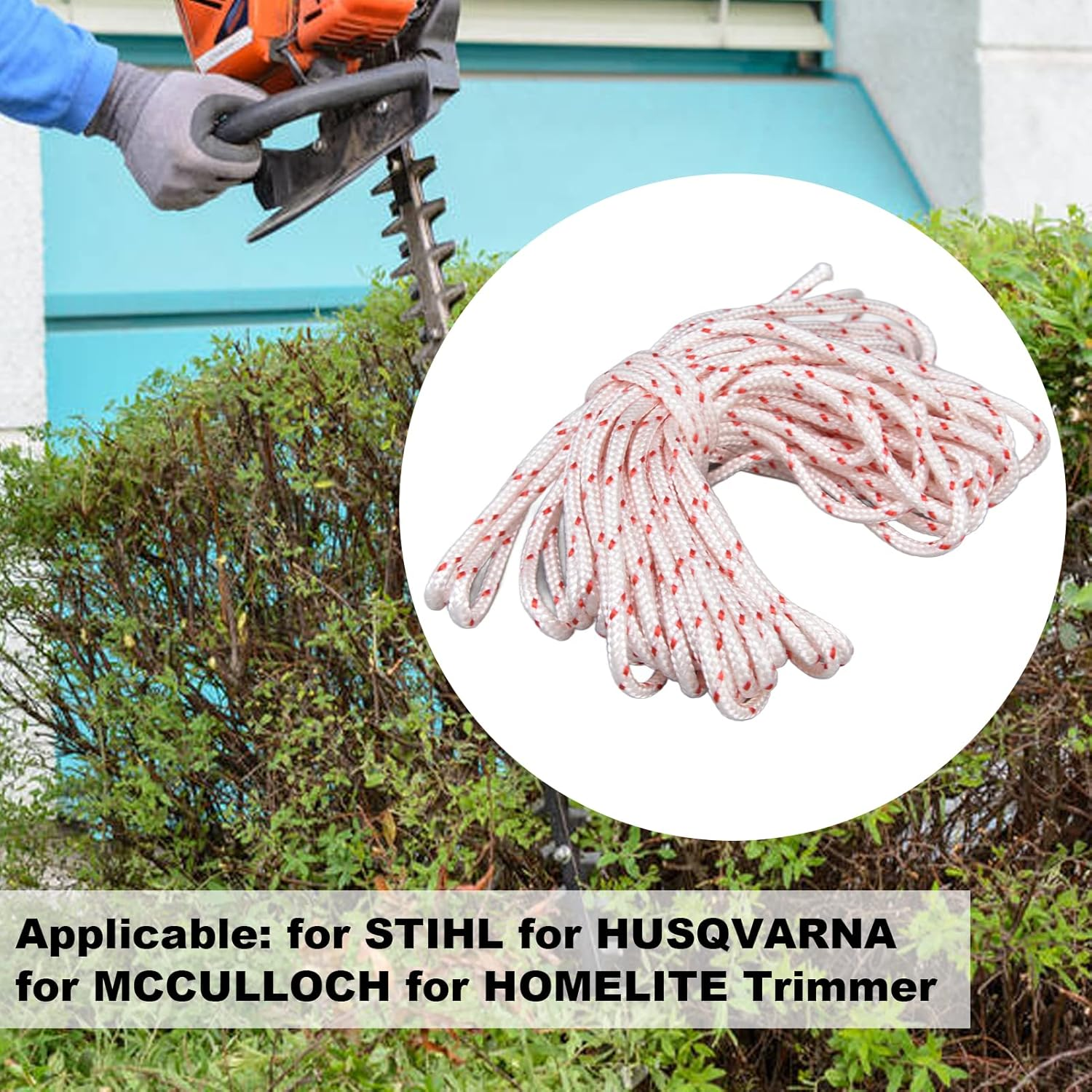 Lawn Mower Nylon Rope, Chain Saw Pull Cord Recoil Starter String Rope Replacement Edger Brush Cutter Engine Parts Cord Recoil for String Trimmer Edger Craftsmans 10 Meter(4.5Mm) image number 5