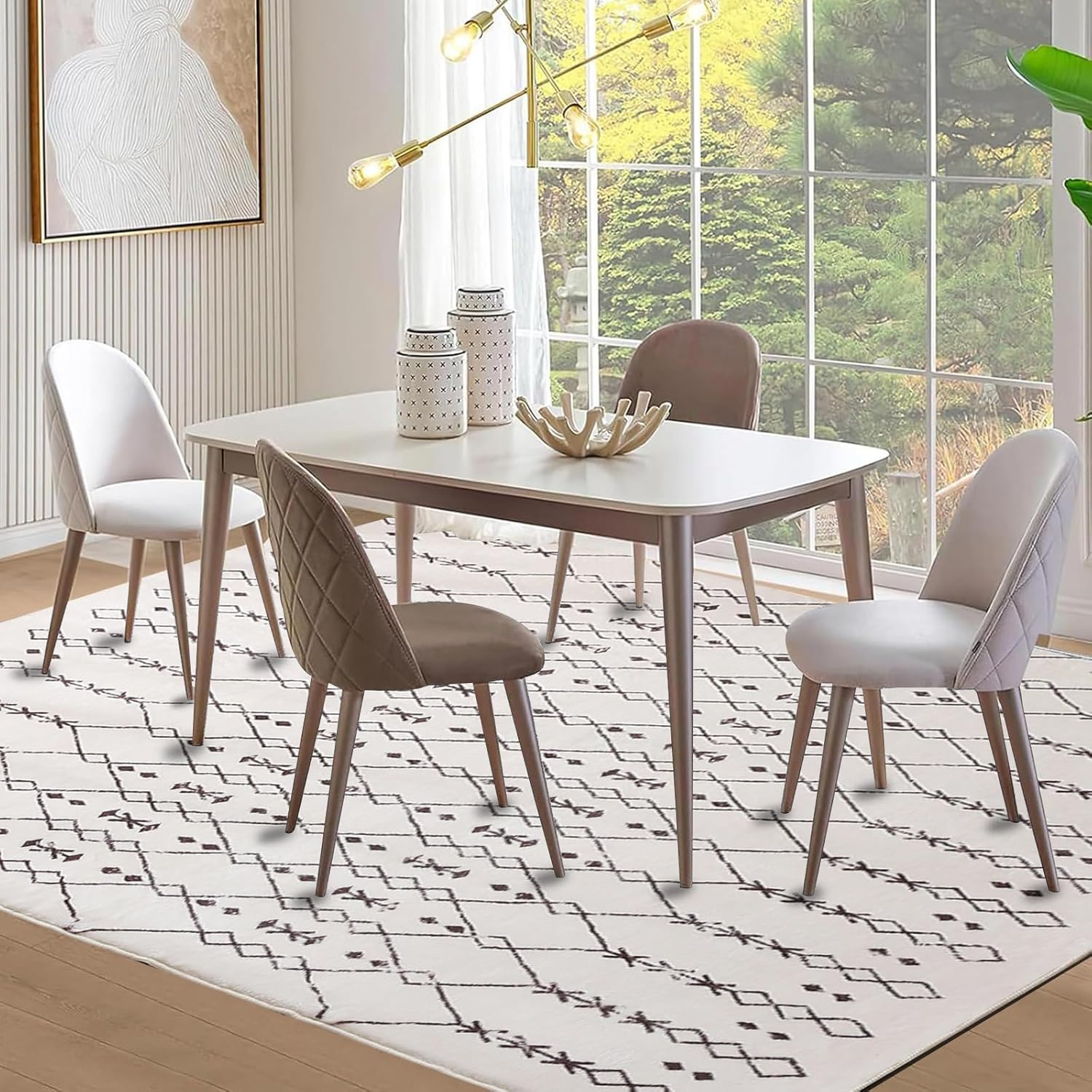 Moroccan Area Rugs 200X250Cm Living Room Rugs Modern Abstract Rug Geometric Carpet Non-Slip Short Pile Rug Large Rugs for Living Room Soft Bedroom Area Rug (Beige/Ivory) image number 5