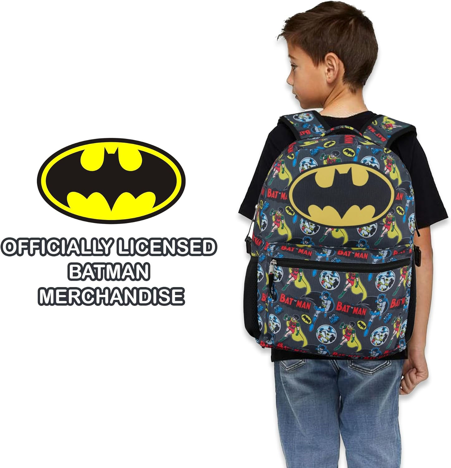 DC Comics Kids Batman Backpack - Batman, Superman, the Joker Bookbag for Boys Girls Toddlers and Adults School Bag image number 2