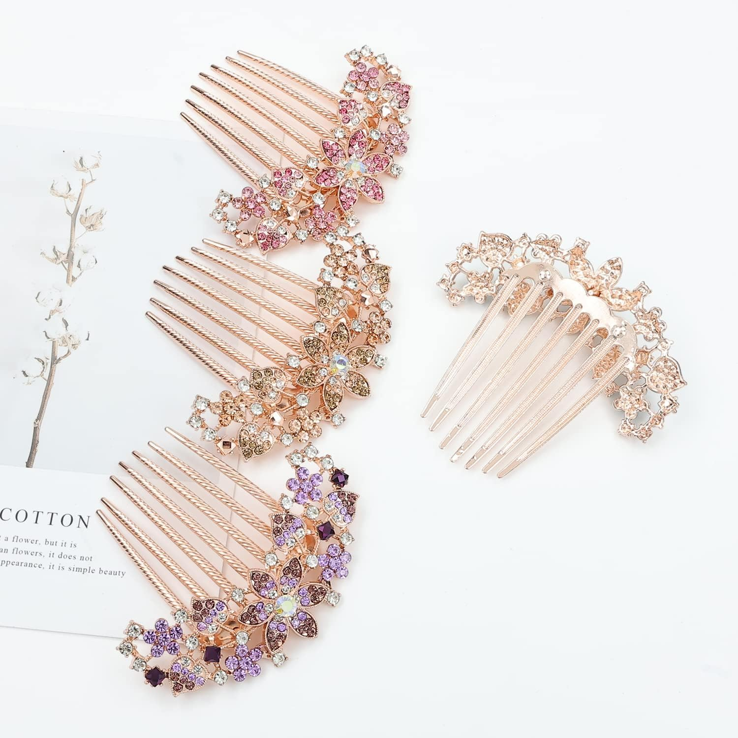 5 Pieces Flower Hair Combs Bridal Wedding Hair Crystal Rhinestones Ladies Hair Side Combs Hair Accessories for Women image number 1