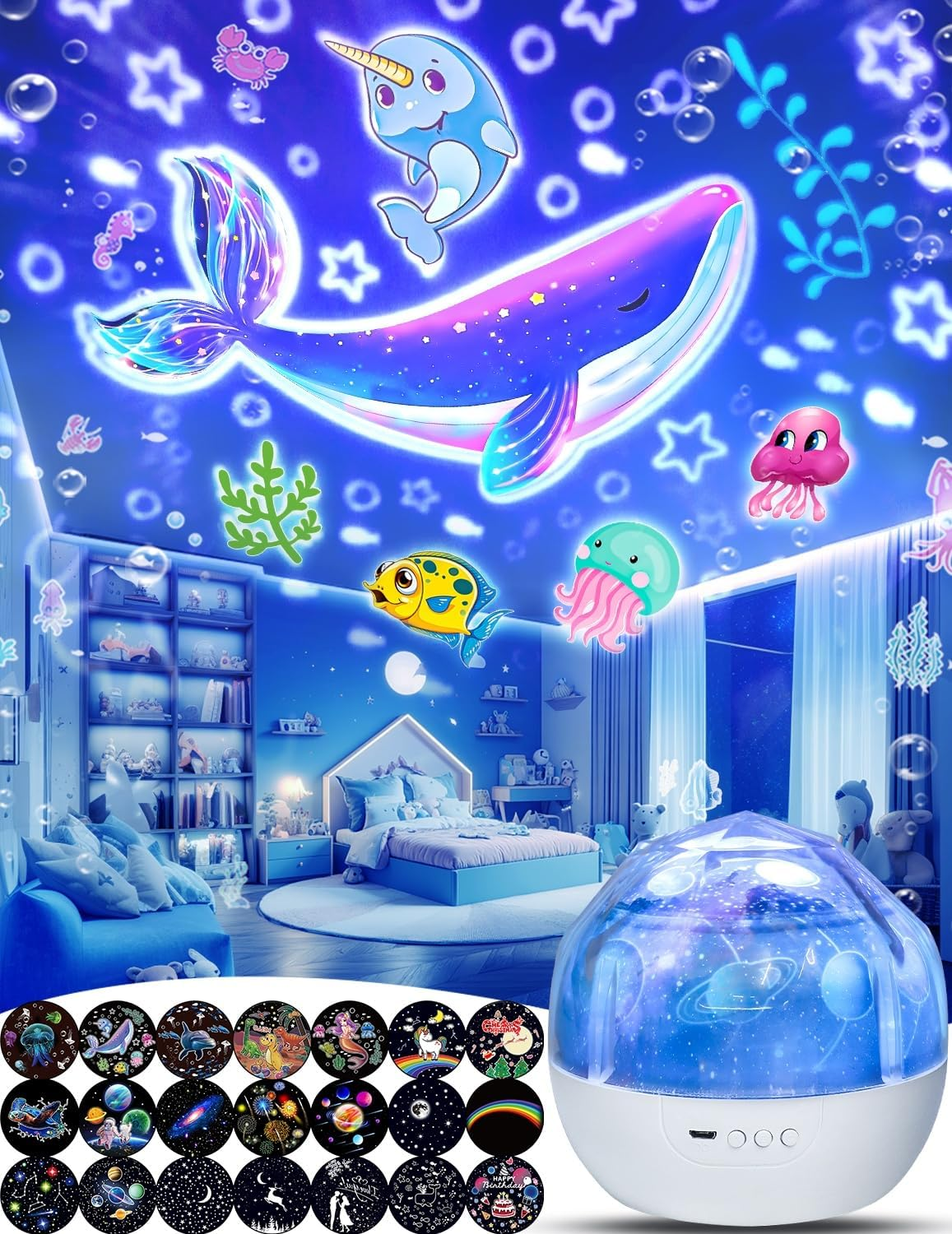 21 Sets of Films + Night Light for Kids, Kids Night Light Projector for Bedroom, Ceiling, Projector Night Night for Baby Girls with 360&deg; Rotation, Birthday, Christmas, Nursery, Room Decor image number 4