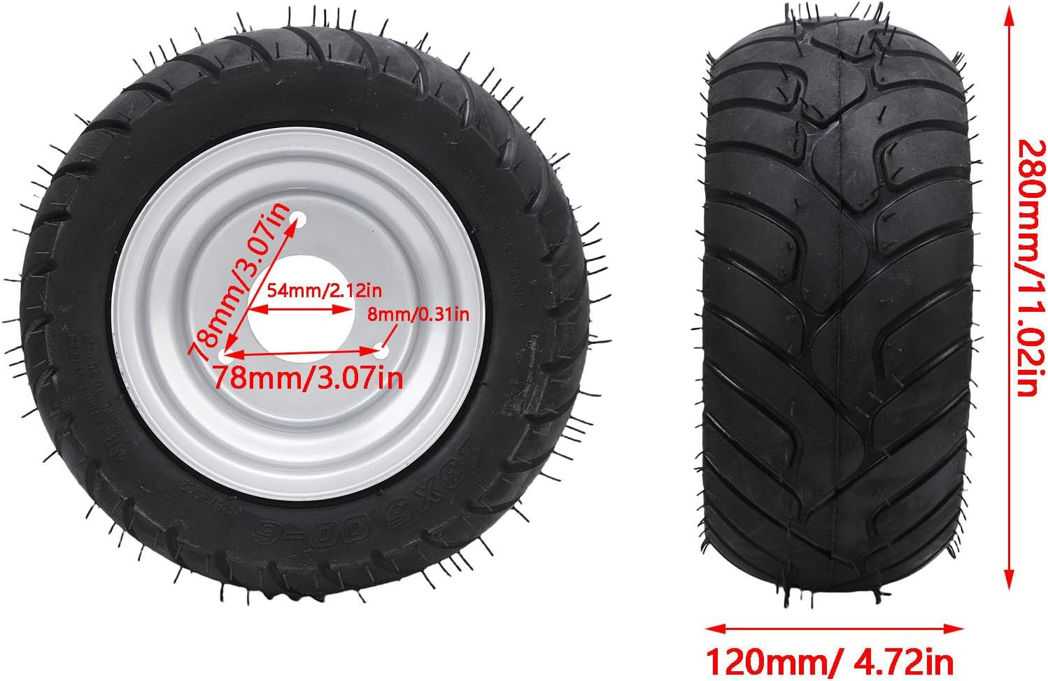 Generic 13X5.00-6 ATV Wheel, 13/5.00-6 Rubber Tire with Rim, anti Slip Shockproof Puncture Proof Vacuum Tyre ATV Tire for UTV Quad off Road Go Kart Golfs Cart Wheels image number 2