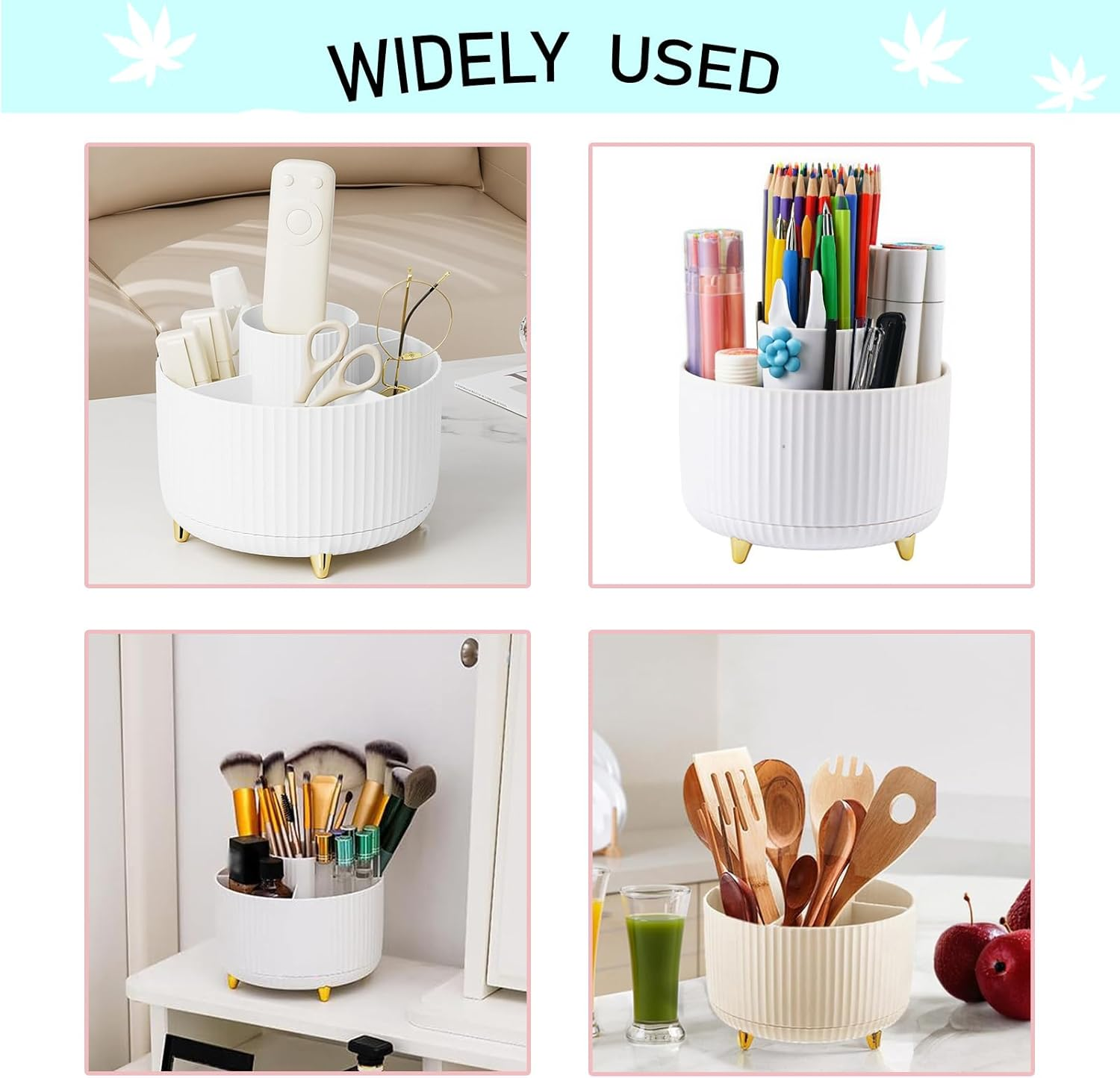 360&deg; Rotating Makeup Brush Holder Organizer - White Cosmetic Storage for Brushes, Nail Polish, Art Supplies - Countertop & Vanity Desktop Organizer image number 6