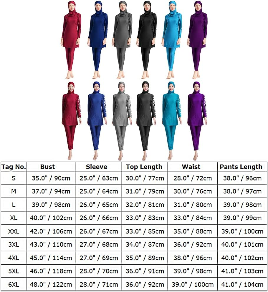 Islamic Burkini Swimsuits for Women Muslim Modest Swimwear Swim Dress Top + Pants + Hijab Beachwear image number 5